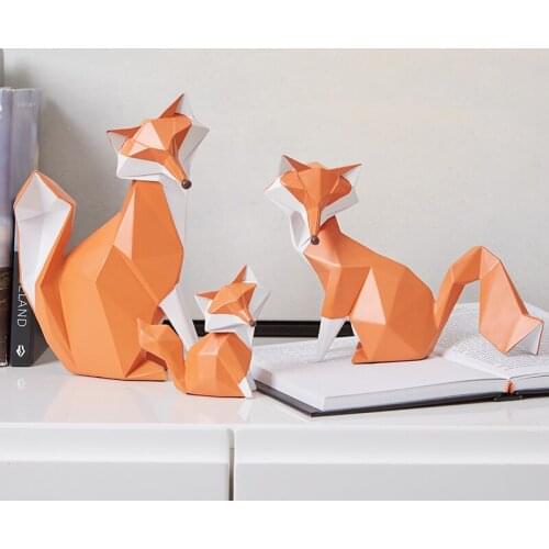 Simple Geometric Resin Fox Ornaments Fox Family of Three Crafts Home Model Room Childrens Room Craft Decoration Home Decoration