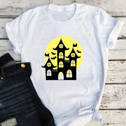 Halloween House Graphic Tees Oversized Pumpkin Horror Movie Harajuku Shirt Summer Womens Clothing Plus Fashion Tops L