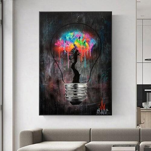 Graffiti Wall Art Light Bulb Canvas Painting Poster Prints Abstract Street Wall Pictures for Living Room Cuadros Home Decoration