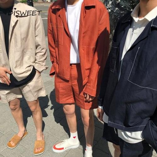 Solid Long Sleeve Wide Loose Shirt Suit Men Korean Casual Big Pocket Slim Fit Autumn Suit for Men 2020