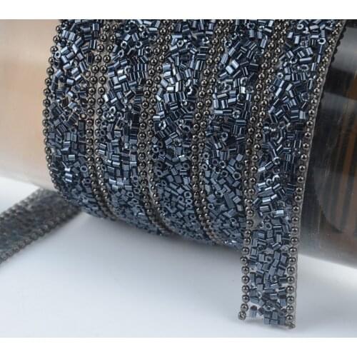 High Quality 2 Yard/Lot Beaded Rhinestones Trimming Hot Fix Ribbon Strass Applique Tape Wedding Decoration Diy Accessories