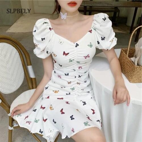 SLPBELY Summer Butterfly Dress Women Sexy Bodycon Pleated Dress Chic White Purple Sweet Girls Slim Party Dress Trendy Vestido