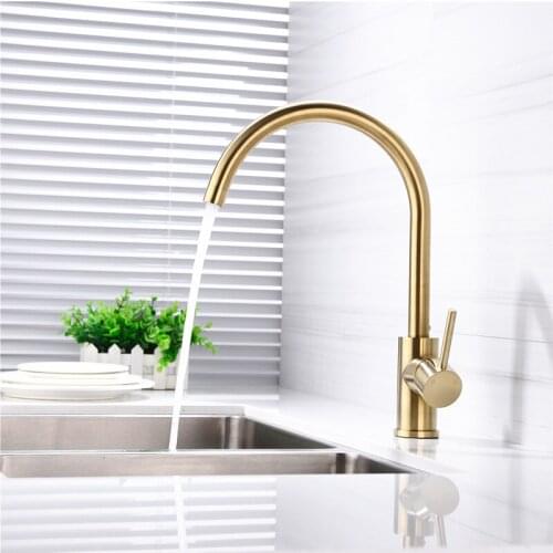 Brushed Gold & Black Kitchen Water Tap Kitchen Faucet Single Handle 360 Rotation Classical Sink Water Mixer