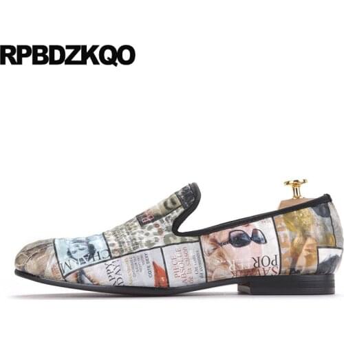 Runway Printed Floral Vintage Shoes 47 46 European Brand Prom Slip On Loafers Painting Party British Style Men Magazine Doodle