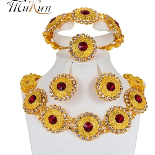 MUKUN 2018 Fashion African Jewelry Sets Bridal Gift Costume big Nigerian Wedding Jewelry set Dubai gold color Jewelry set design
