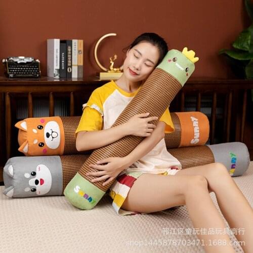 Cartoon Plush Toy Flax Ice Rattan Mat Pillow Kawaii Home Decor Baby Presents Sleeping Cylindrical Long Pillow Removable Washable