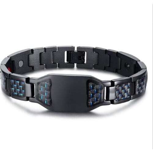 12mm 8.5'' European and American fashion mens black bracelet magnet ins titanium steel carbon fiber magnetic bracelet