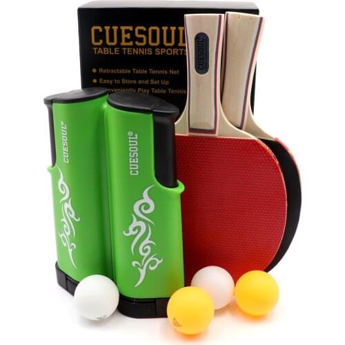 CUESOUL 2 players Table Tennis Set with 2 Paddles and 4 Balls Retractable Net