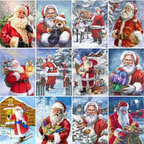 HUACAN Paint By Numbers Santa Claus Wall Art Hand Painted On Canvas Acrylic Picture By Numbers Snow Landscape For Living Room