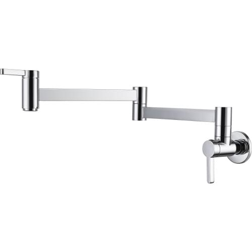 NEW CHROME Solid Brass Wall Mounted Pot Filler Kitchen Faucet Dual Handles Double Joint Spout Kitchen Faucet New Cold water