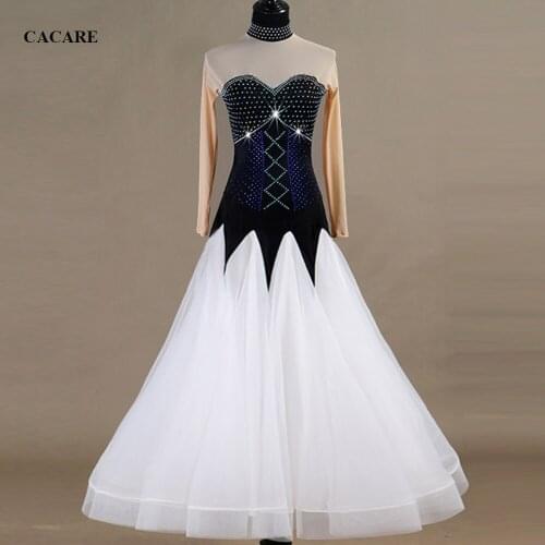 CACARE Ballroom Dress Gown Dance Competition Dresses Waltz Standard Dance Dresses Latina D0958 Rhinestones Mesh Sleeve Backless