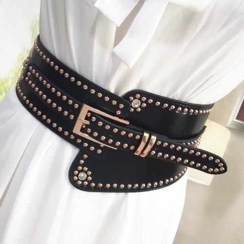 Fashion Trend Women Girdle Belt Ladies Wide Belt Punk Rivet Waistband Vintage Elastic Pin Buckle For Jeans