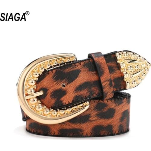 Ladies Good Quality PU Leather Belts Womens Casual Fashion Design Leopard Yellow Belt for Women Skirt 4.1cm Width AK027