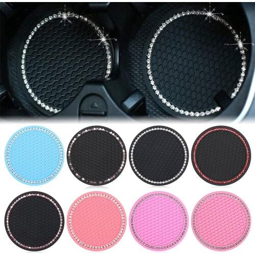 Bling Glitter Acrylic Diamond Car Coaster PVC Travel Auto Cup Mats Insert Coaster Anti Slip Crystal Vehicle Interior Accessories