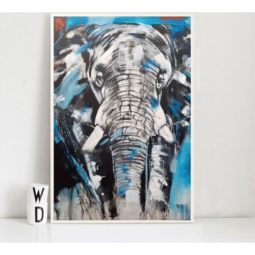 Modern Abstract Oil Painting Print on Canvas Wall Art Posters Decorative Doodle Elephant Pictures for Living Room Frameless