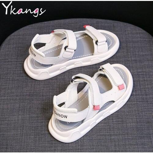 Harajuku sports womens PU leather sandals summer flat bottom student non-slip wild shoes 2020 New Platform leisure beach shoes