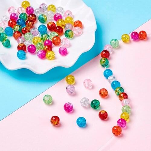 4mm 6mm 8mm 10mm Mixed Color Spray Painted Round Transparent Crackle Glass Beads for Jewelry Making DIY Bracelet Necklace