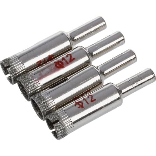 Top quality 4 Pcs 12mm Dia Diamond Coated Drill Bit Marble Tile Glass Hole Saw Cutter Tool