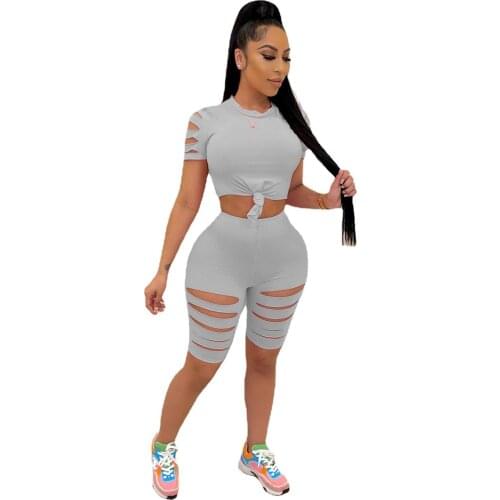 Womens Solid Hole Short Sleeve Sport Suit Summer Cool Breathable Quick Dry Two Piece Set Fitness Running Tight Sportwear
