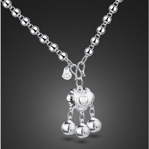 New Personality Lock Pendant Necklaces Women Simple 100% 925 Sterling Silver Bead Chain Choker Jewelry Gifts
