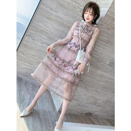 Womens dress with embroidered lace and auricular lace 2021 Spring new High Quality Top Quality