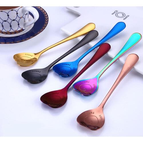 1Pcs Heart Shaped Love Couple Spoon Creative Stainless Steel Coffee Tea Dessert Stiring Spoon Rainbow Black