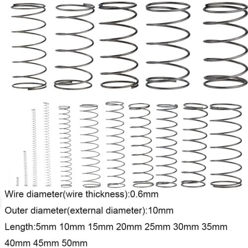 10PCS 0.6*10*5-50mm Spring Steel Small Compression Release Mechanical Return Spring Pressure Spring OD 10mm 0.6x10x5-50mm