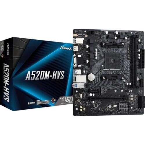 ASRock Super Alloy A520M-HVS Desktop Motherboard A520 Socket AM4 DDR4 SATA3, 1 Ultra M.2 USB 3.1 VGA HDMI Micro-ATX