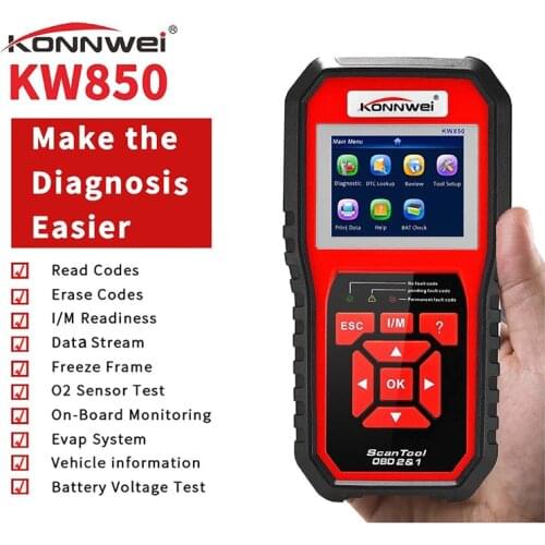 KONNWEI KW850 OBD2 Car Diagnostic Scanner Tools OBD 2 Auto Diagnostic Tool Check Engine Automotive Car Scanner Code Reader Black