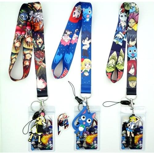 Anime Fairy Tail Lucy Natsu Happy Lanyard Neck Straps ID Badge Holder Pendant Keyring Charms Mobile Phone Cosplay Keychain Gift