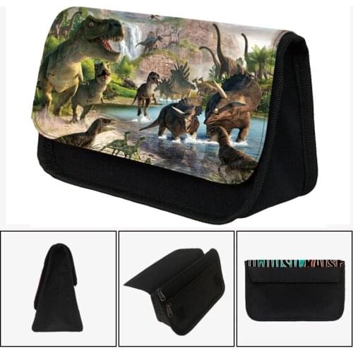 Childrens Dinosaur Print Cosmetic Bag Teenagers Boys Girls Pencil Box Children Cartoon Dinosaur Pen Bags School Supplies