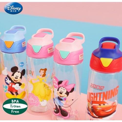 Disney Cartoon Mickey Mouse Kids Cup Tritan Material BPA Free McQueen Bell Minnie Kids Water Bottle Cute Water Bottles Leakproof