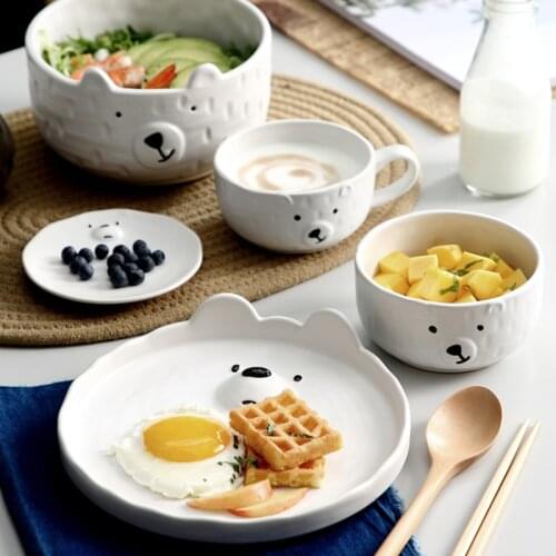 Home Creative Personality Breakfast Japanese Cutlery Set Ceramic Cartoon Plate Cutlery Set Cute Girl Heart Bear Plate Fruits Pan