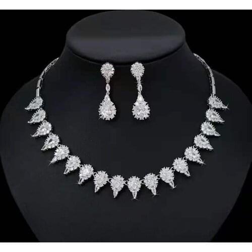 Funmode Multicolor Cubic Zircon Necklace Earring Small Jewelry Set For Women accesorios para mujer Wholesale FS223