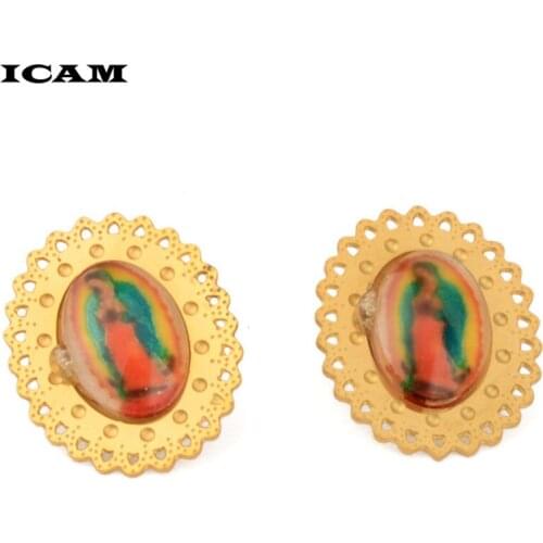 ICAM Enamel Virgin Marry Maria stud earrings 2019 inlaid temperament earings fashion Stainless Steel jewelry for women