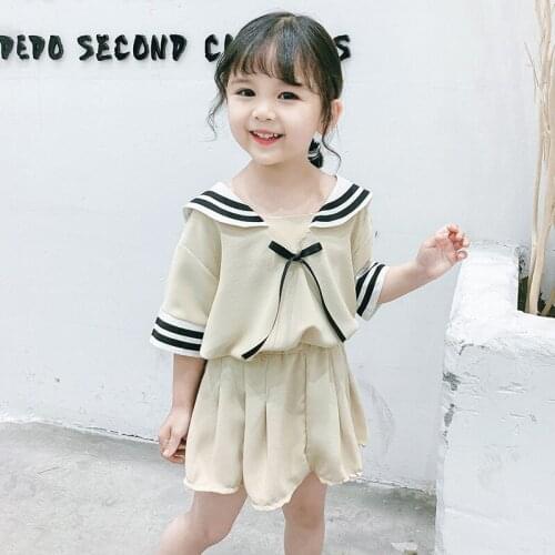 Toddler Girl Sets Casual Chiffon Short Sleeve Top Skirt 2pcs For Girl Kids Clothing Summer Baby Girl College Style Clothes 2020