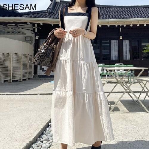 Korean Chic French Dress Niche Square Collar Color Dresses Contrast Stitching High Waist Loose Bandage Bow SLING DRESS