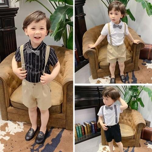 Summer Childrens Clothing Sets 2-8 Y Baby Boys Fashion Suits Striped Shirt Suspender Shorts Kids 2pcs For Boy Baby Show Clothes