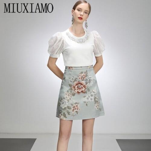 MIUXIMAOSummer Women Skirt 2021High Waist Stitching Jacquard Flower Skirts Women Cute Sweet Girls Dance Mini Skirt vestidos