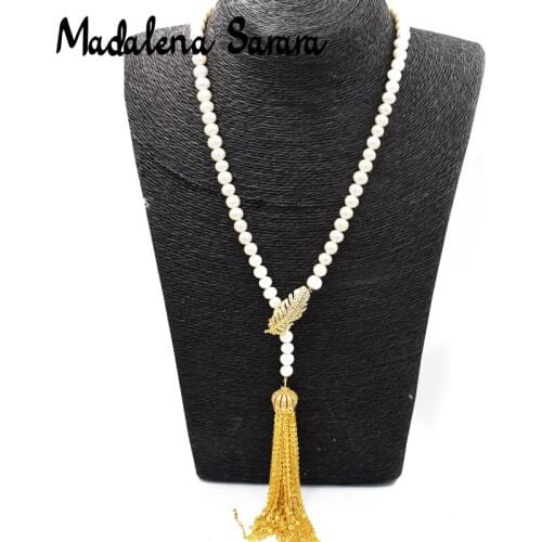 MADALENA SARARA AAA 8-9mm freshwater pearl Round Shape Pearl necklace Tassel Long Good Quality Pearl