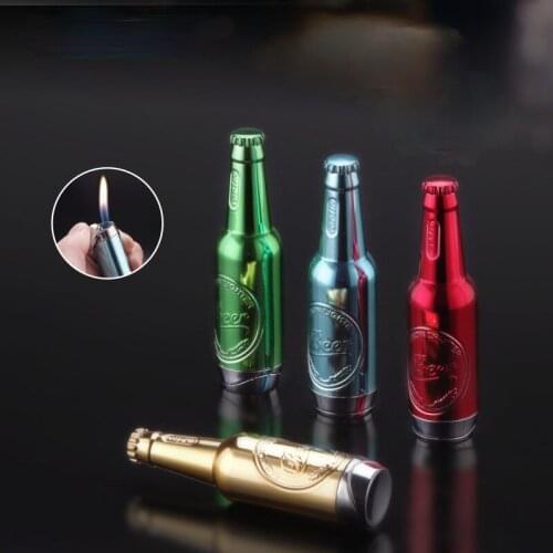 Mini Beer Bottle Personality Fun Lighter Creative Inflatable Open Flame Lighter Gift for Men Smoke Accesoires Gadgets for Men