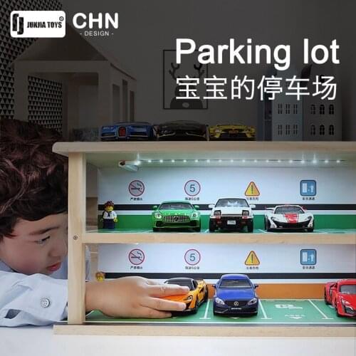 1:32 10 Parking Spaces Simulation Parking Garage Model Childrens Play House Car Model Toy Scene Solid Wood Storage Rack