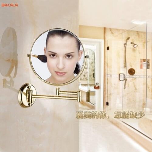 BAKALA 8" Wall Mounted Round Magnifying Bathroom Mirror Brass Makeup Cosmetic Mirror Ladys Private Mirrors
