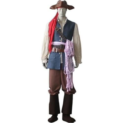 Newest High Quality Pirates of the Caribbean Captain Jack Sparrow Uniform Cosplay Costume