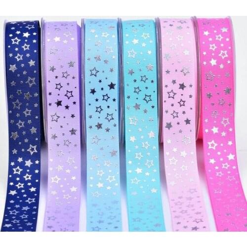 New 1 '25mm cartoon ribbon silver foil star 50 yard DIY handmade materials hair ornaments gift wrap. Grosgrain ribbon pentagram