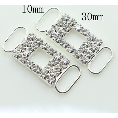 New 10PC 10*30MM silver Rhinestone bikini buckle sew-on costrua Bag shoes clothing buckle beachwear crystal costrua connector