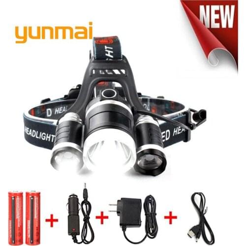 2018 New USB Power Led Headlight Headlamp lumen 3*light new t6 Rechargeable Head Lamp Torch 18650 Battery Hunting Fishing