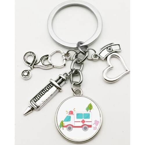 New Creative Doctor Charm Keychain Ambulance Nurse Pendant Fashion Woman Bag Ornaments Gift Jewelry Medicine Graduation Souvenir