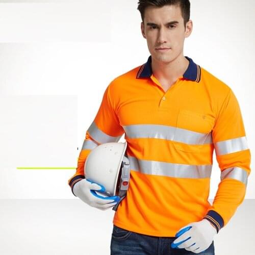 Orange Hi Viz safety reflective t-shirt turn down collar quick-drying breathable free shipping Traffic highway road worker tees