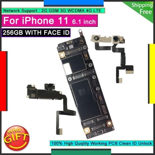 For IPhone 11 256GB WITH FACE ID Original Motherboard Unlocked Logic Board Factory Free iCloud Mainboard Good Working Plate